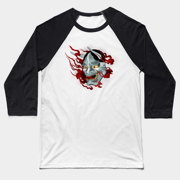 Hannya mask Baseball T-Shirt by Blacklinesw9